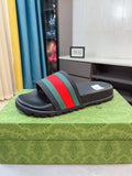 Gucci Green and Red Stripe Slide Sandals — hero