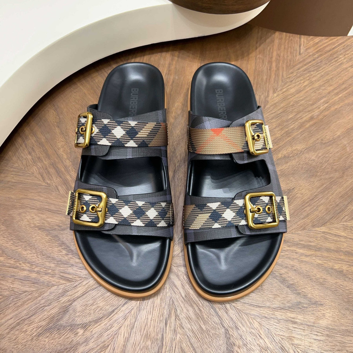 Burberry Check Cross-Strap Slide Sandals — front