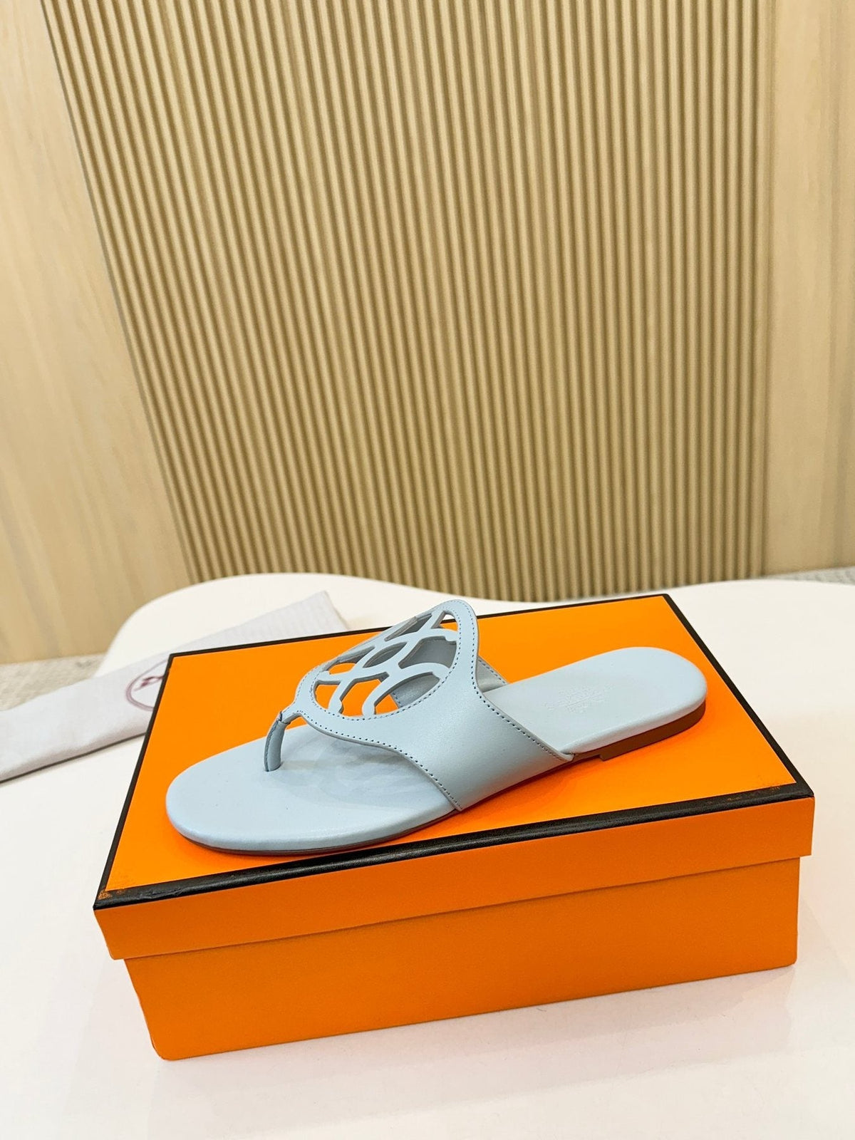 Hermès Tan Brown Cutout Thong Sandals — front