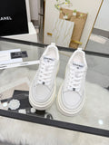CHANEL White Platform Low-Top Sneakers — hero