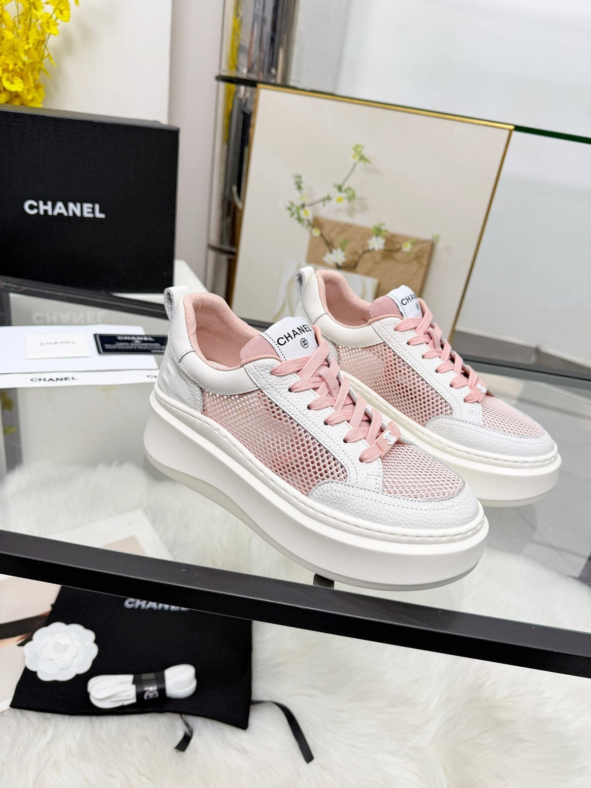 CHANEL White Platform Low-Top Sneakers — model
