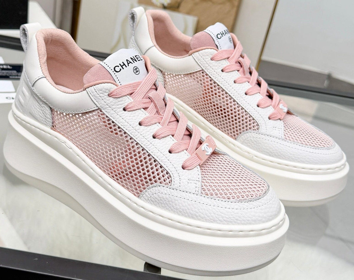 CHANEL White Platform Low-Top Sneakers — front