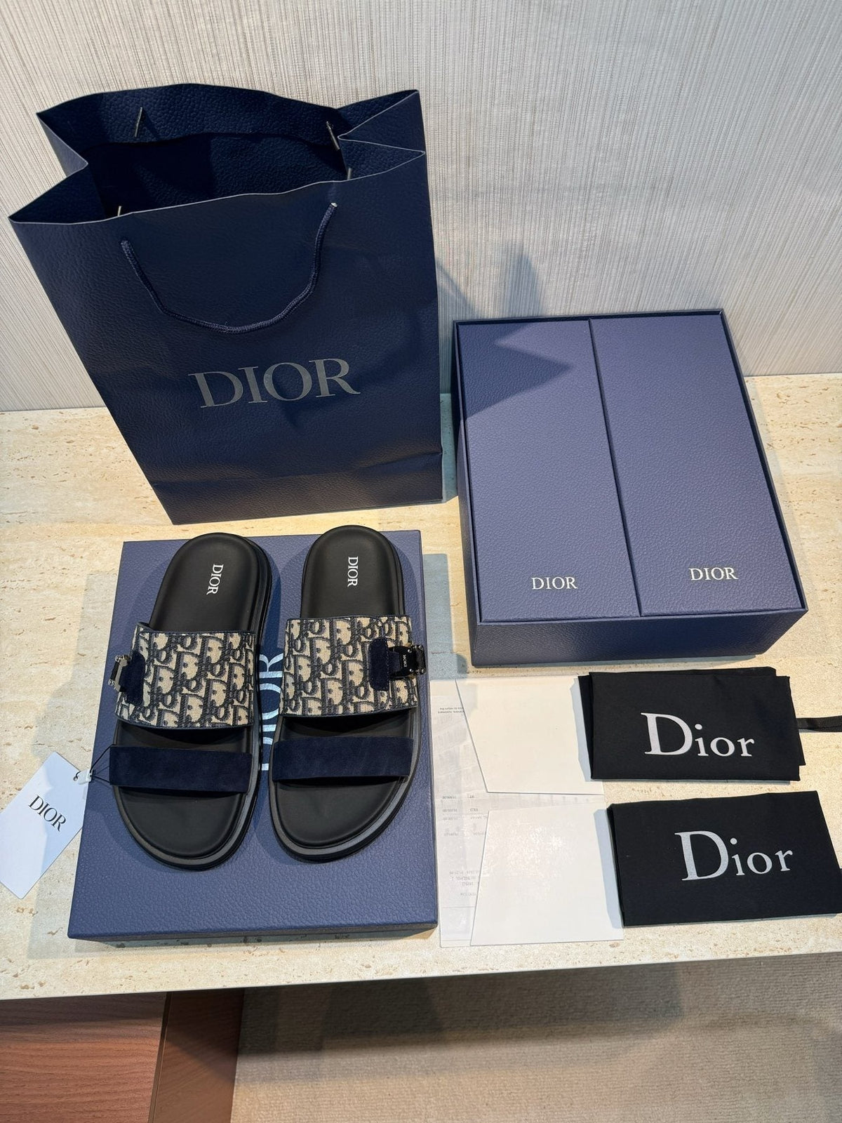 Dior Aqua Monogram Slide Sandals — front