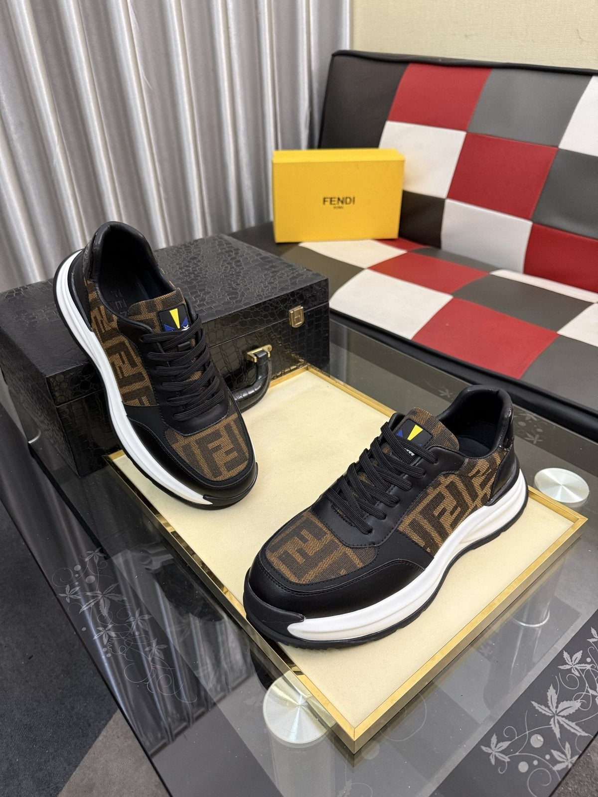 Fendi Men's Patterned Panel Sneakers — hero