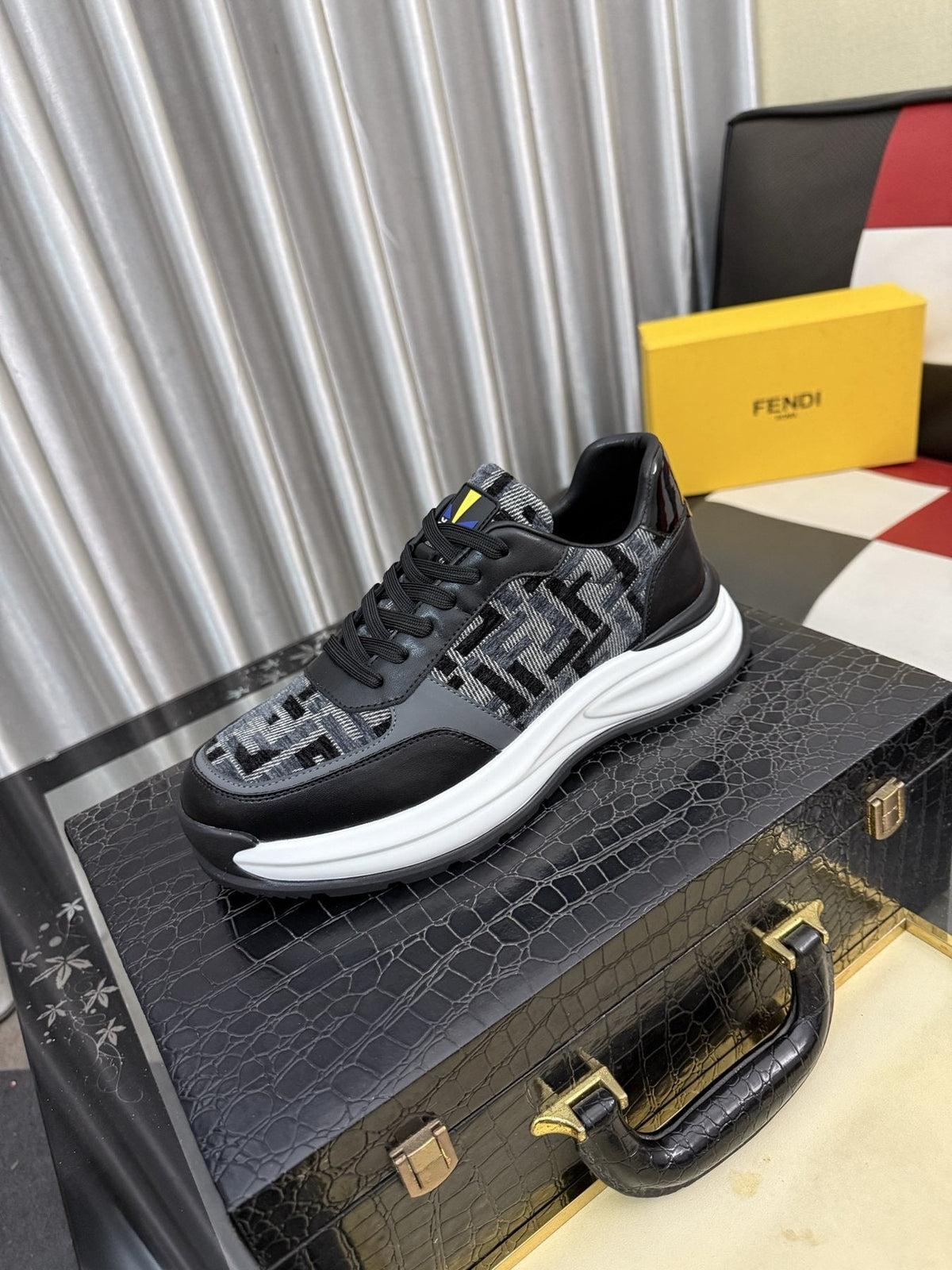 Fendi Men's Patterned Panel Sneakers — front