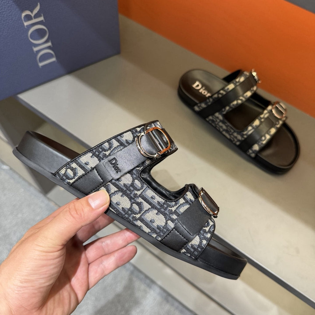 Dior Patterned Double-Strap Slide Sandals — side