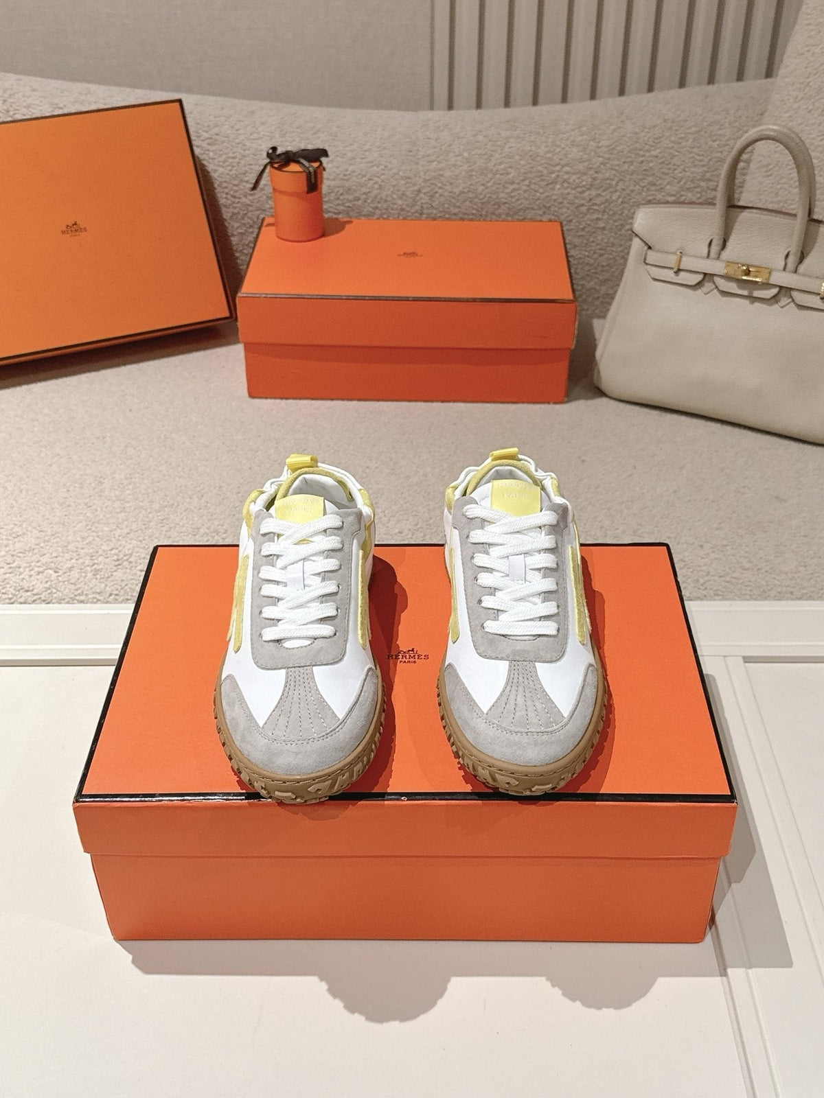 Hermès Taupe Brown H-Detail Sneakers — front