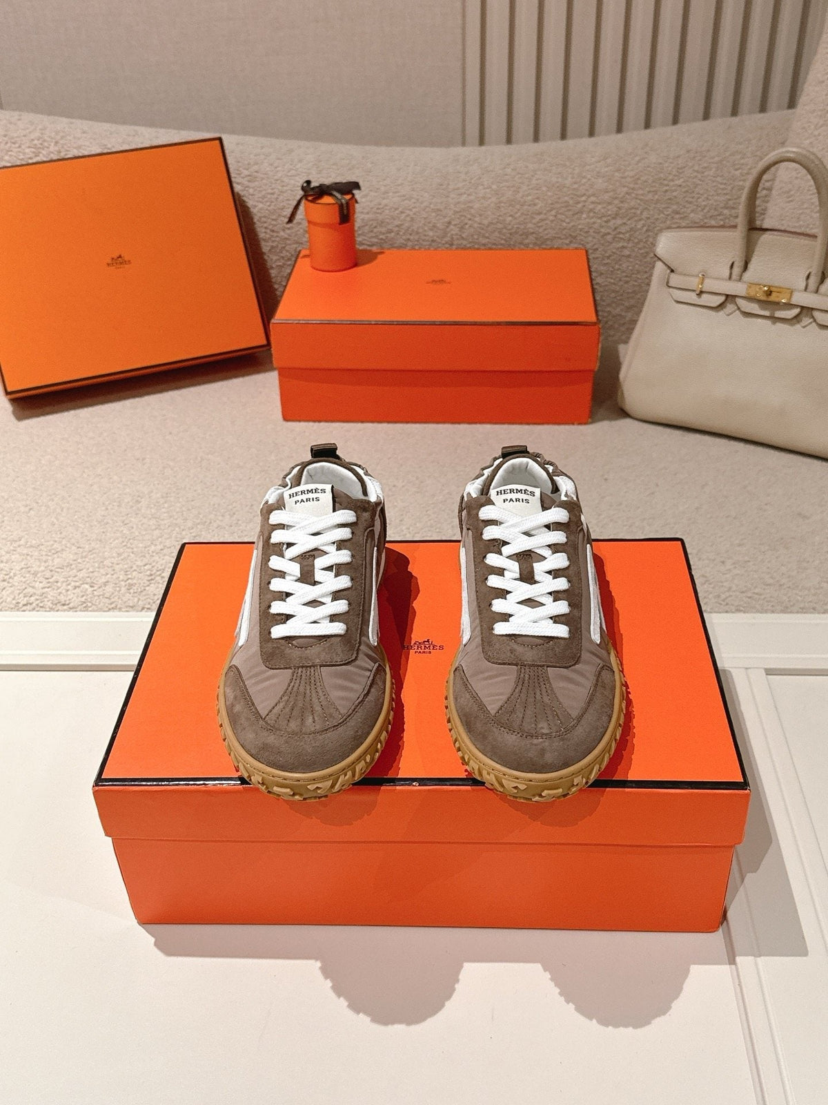 Hermès Taupe Brown H-Detail Sneakers — hero