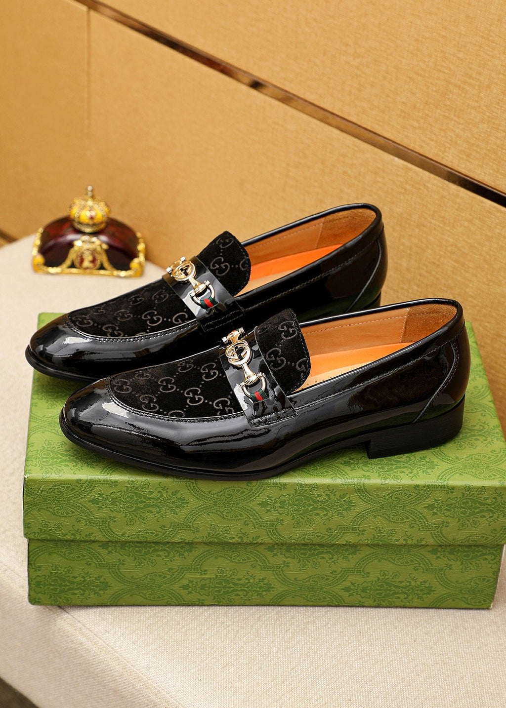 Gucci Patterned Metal Bit Loafers — front