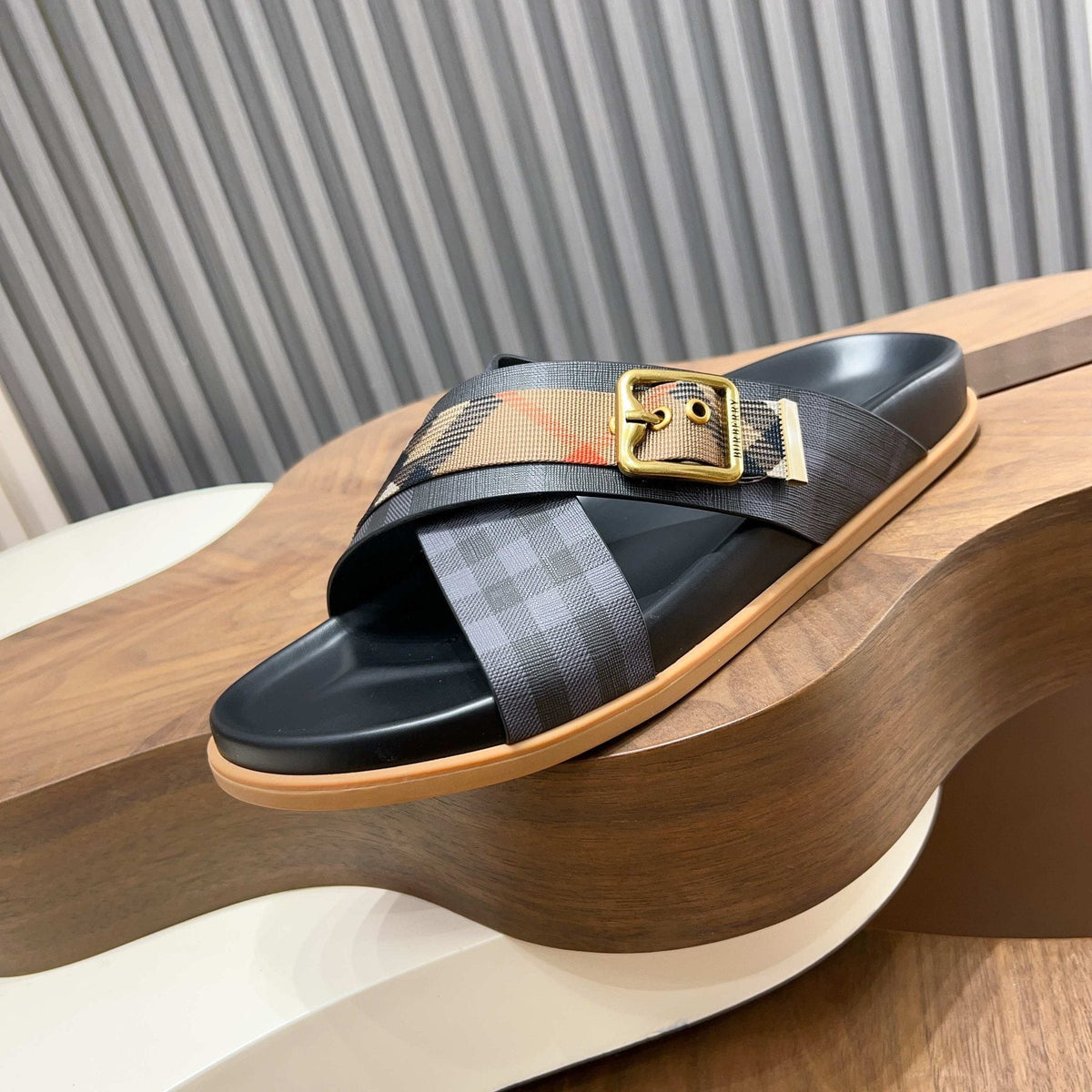 Burberry Check Cross-Strap Slide Sandals — front