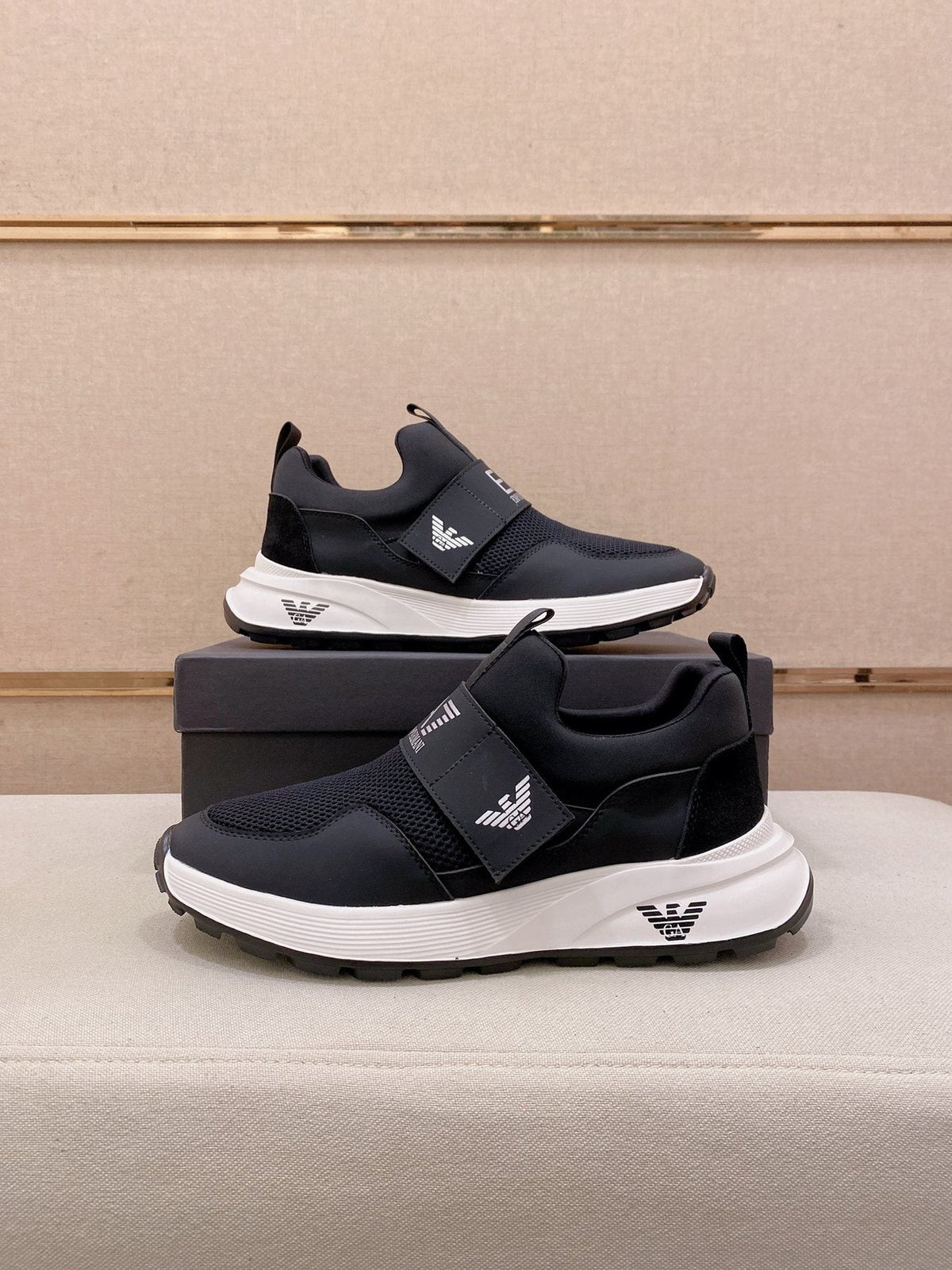 Emporio Armani Branded Strap Slip-On Sneakers — front