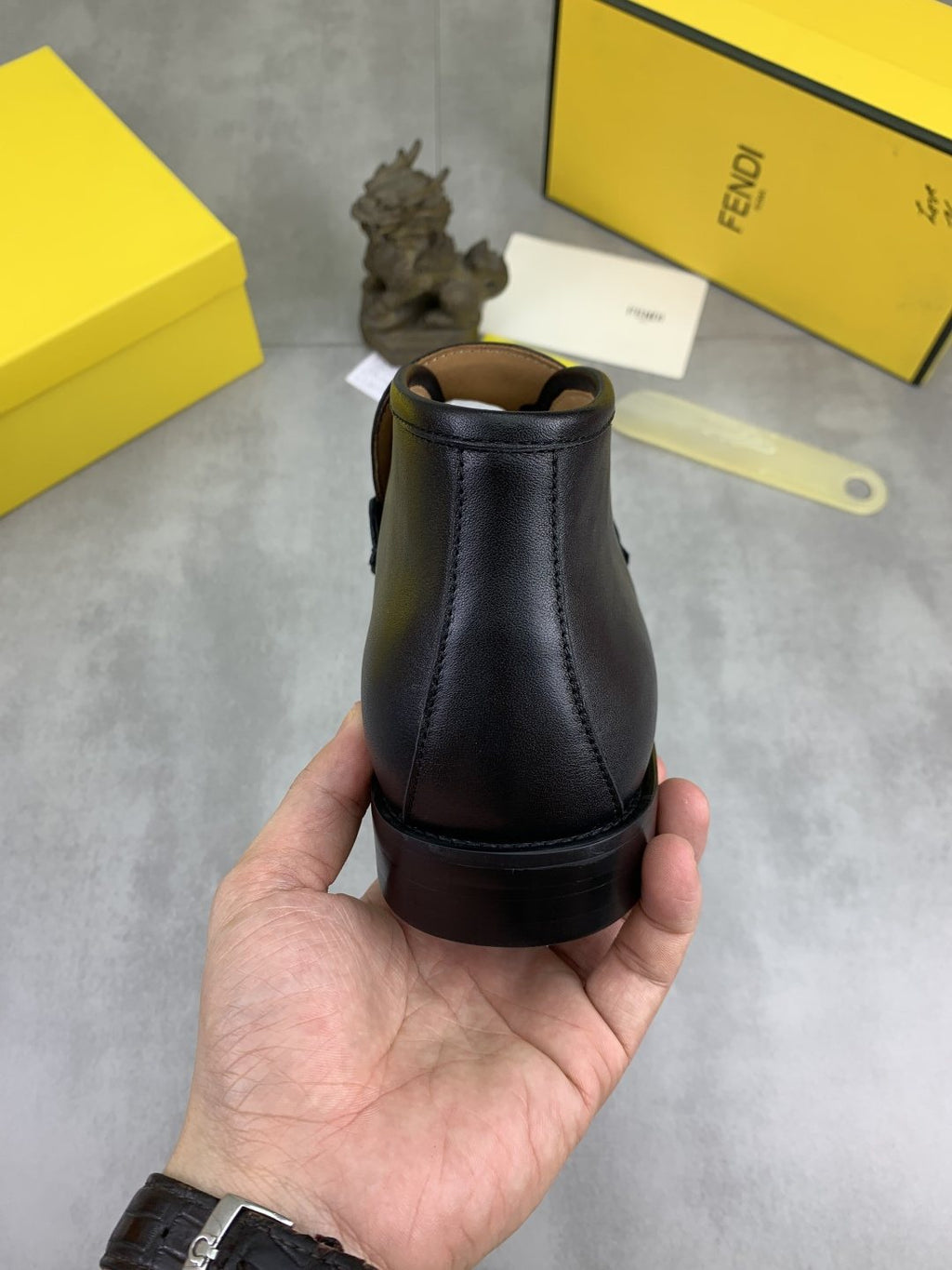 Fendi Black and Brown Monogram Buckle Ankle Boots — back