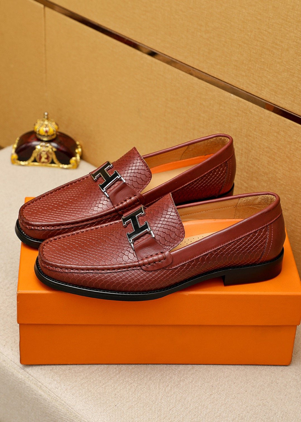 Hermès Textured Hardware Loafers — side