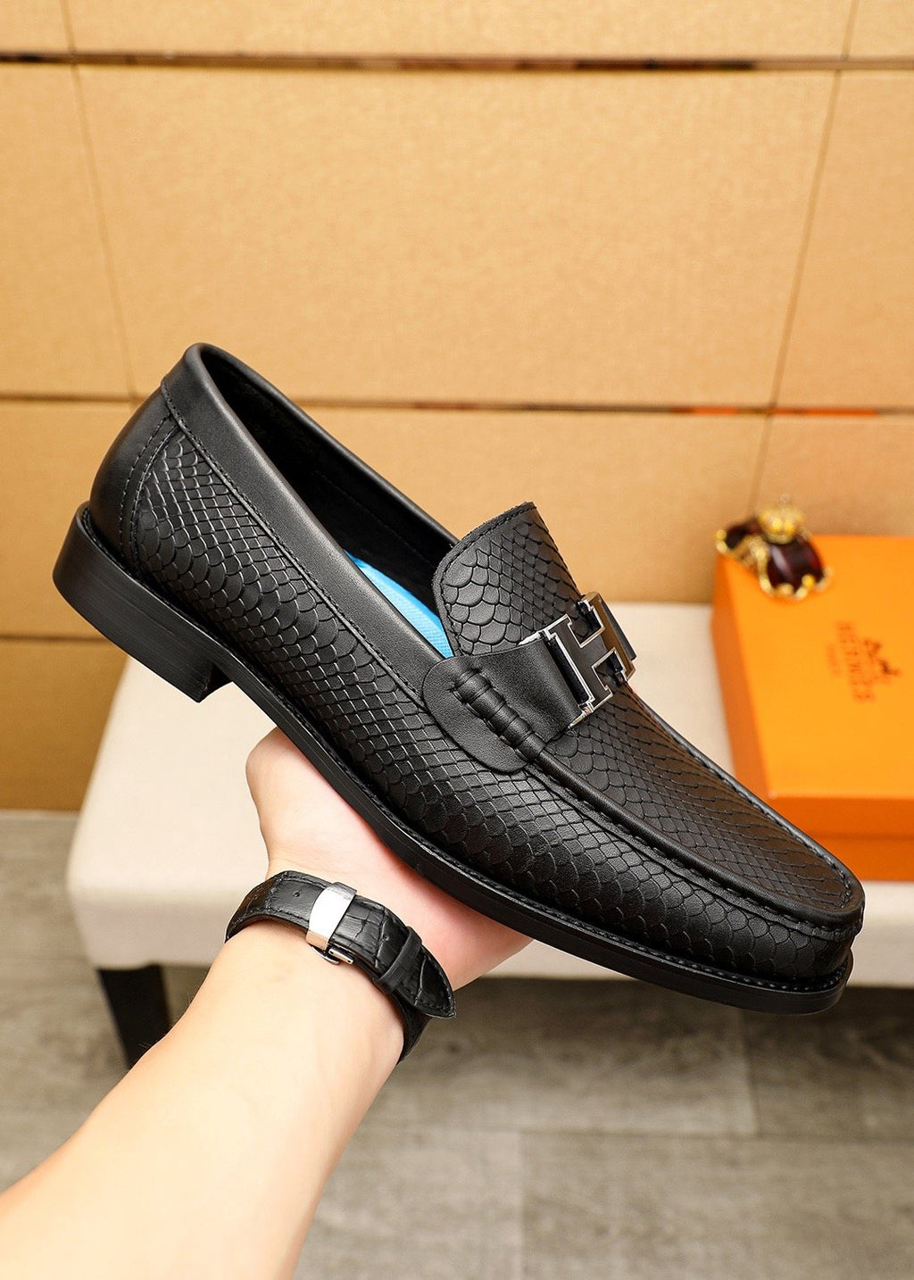 Hermès Textured Hardware Loafers — model