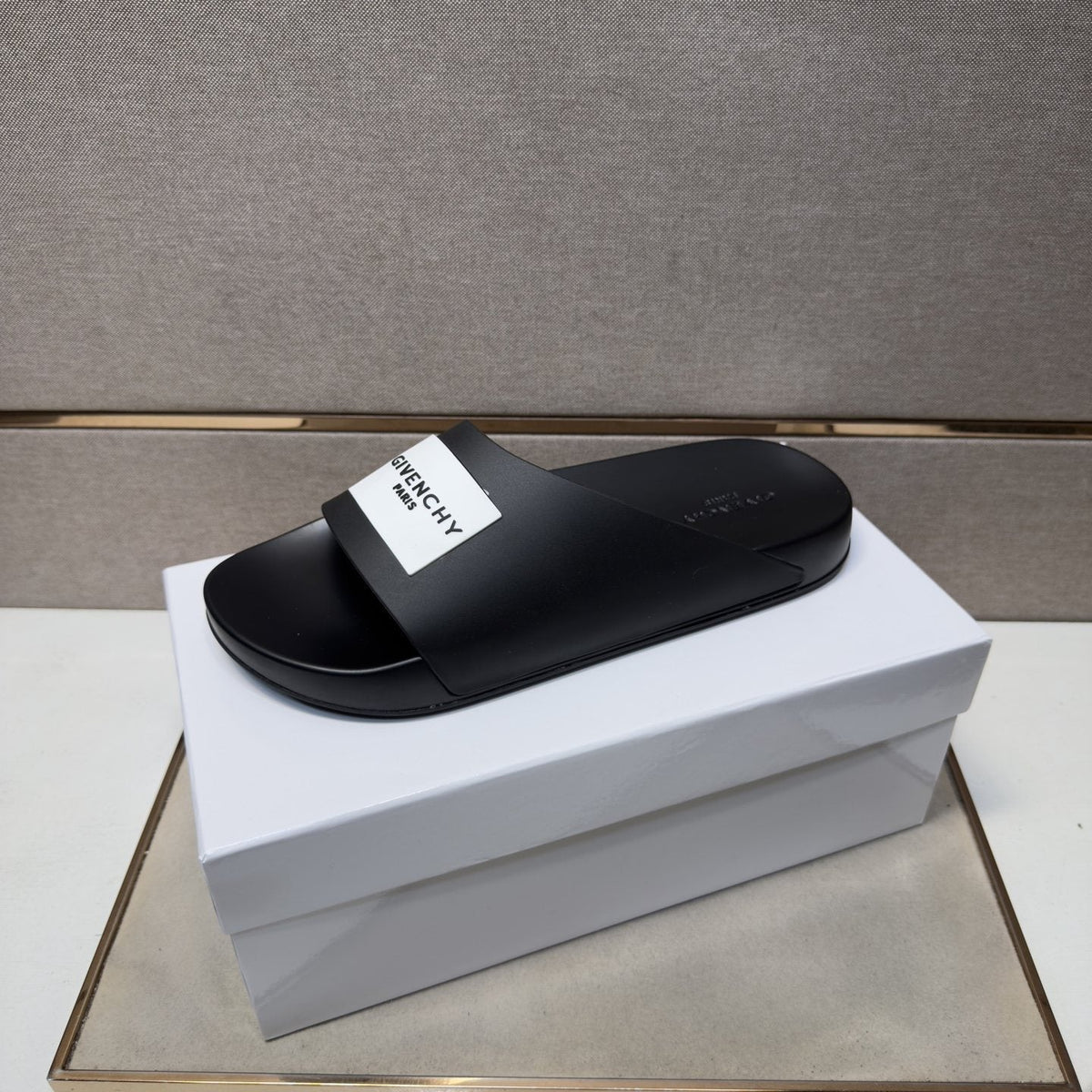 Givenchy Wordmark Patch Slide Sandals — front