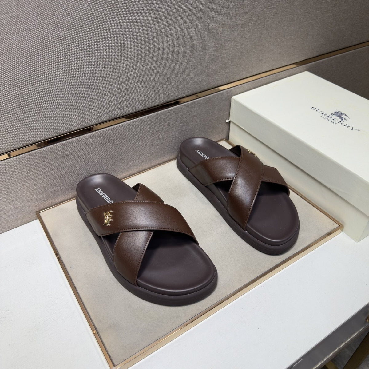 Burberry Cross-Strap Slide Sandals — front