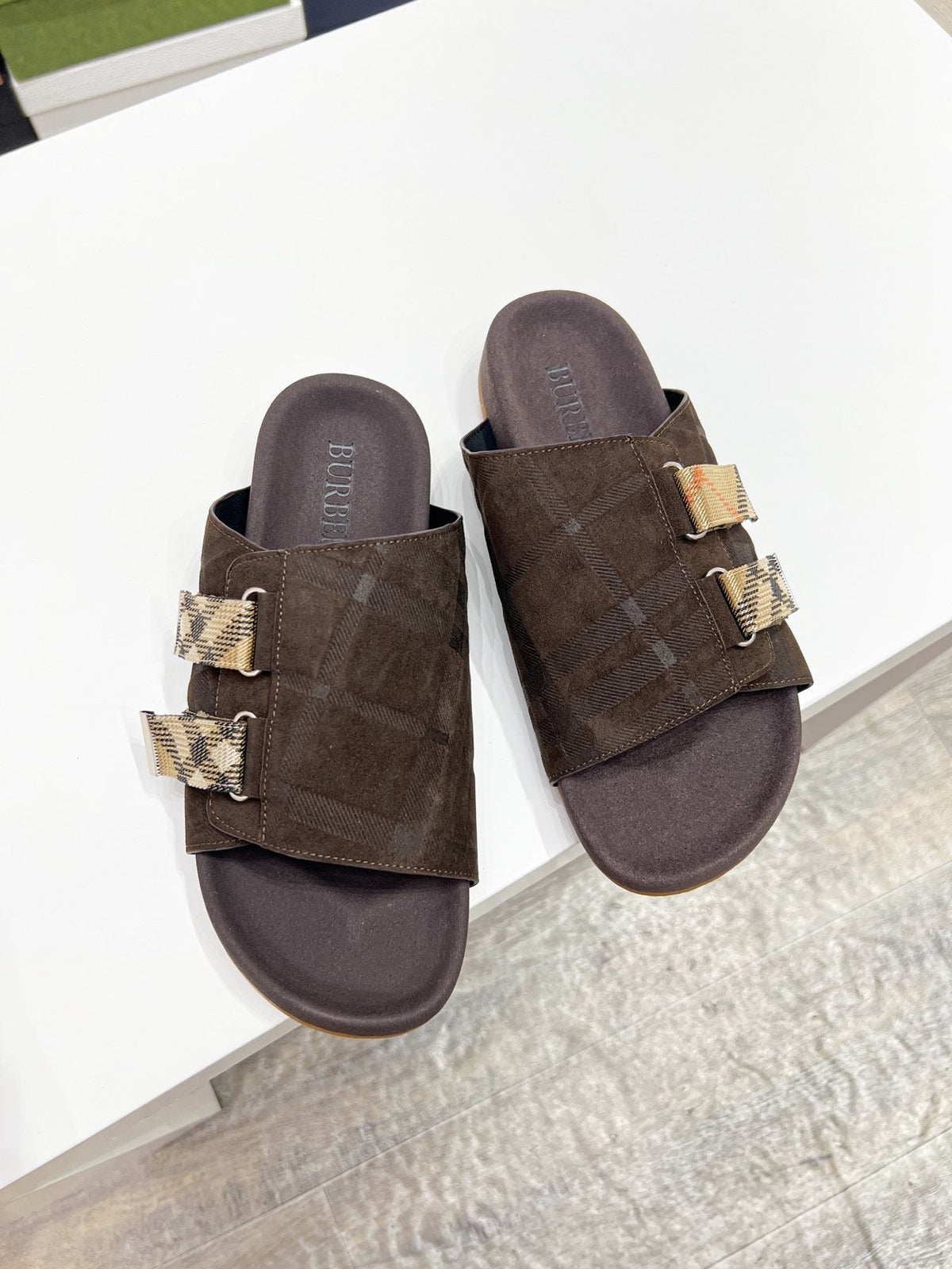 Burberry Check Buckle Slide Sandals — front