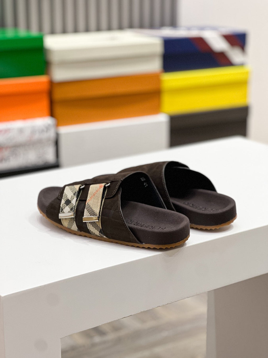 Burberry Check Buckle Slide Sandals — model
