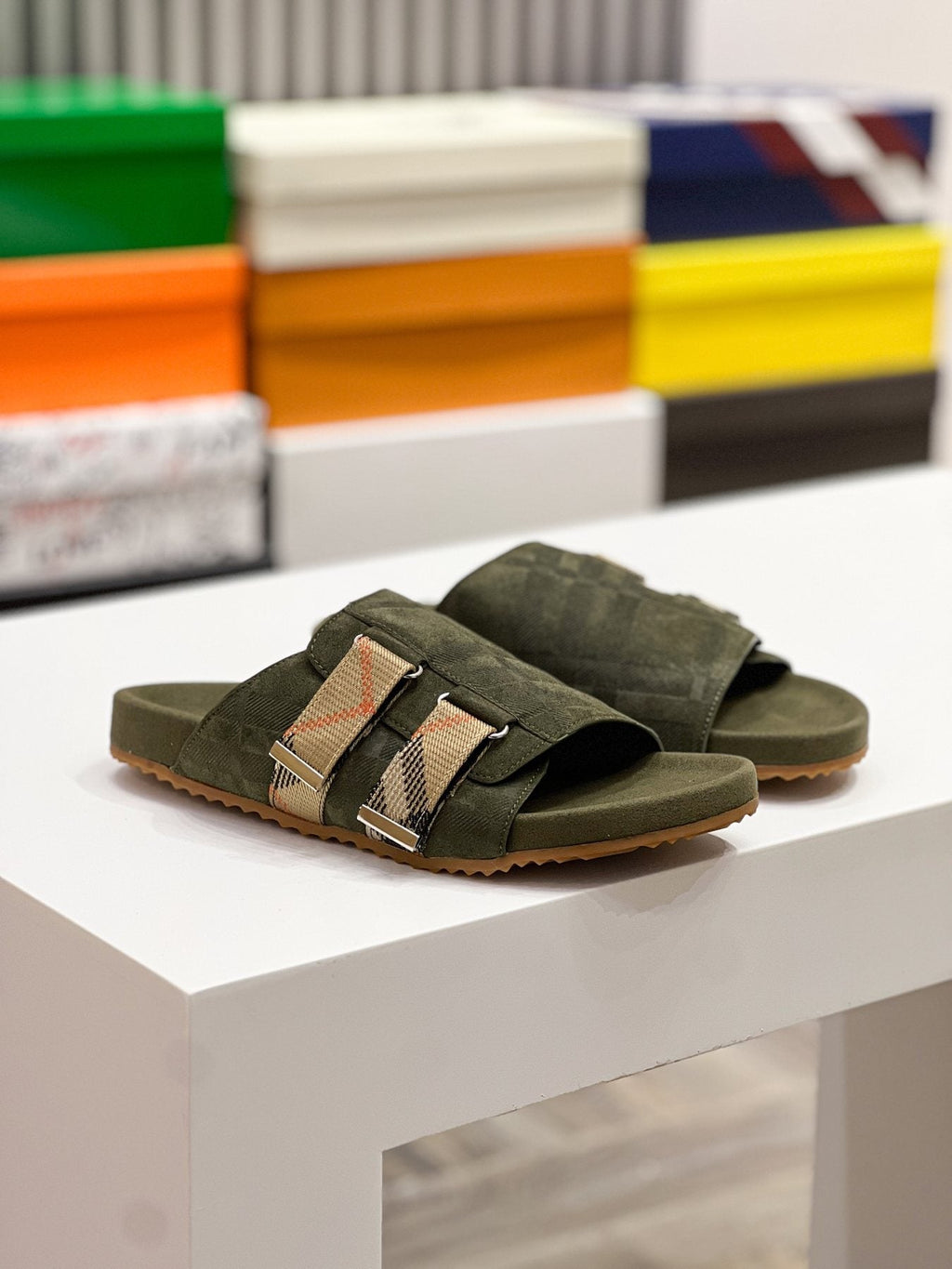 Burberry Check Buckle Slide Sandals — front