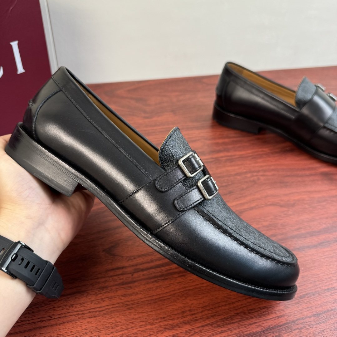 Gucci Black Double Buckle Loafers — side