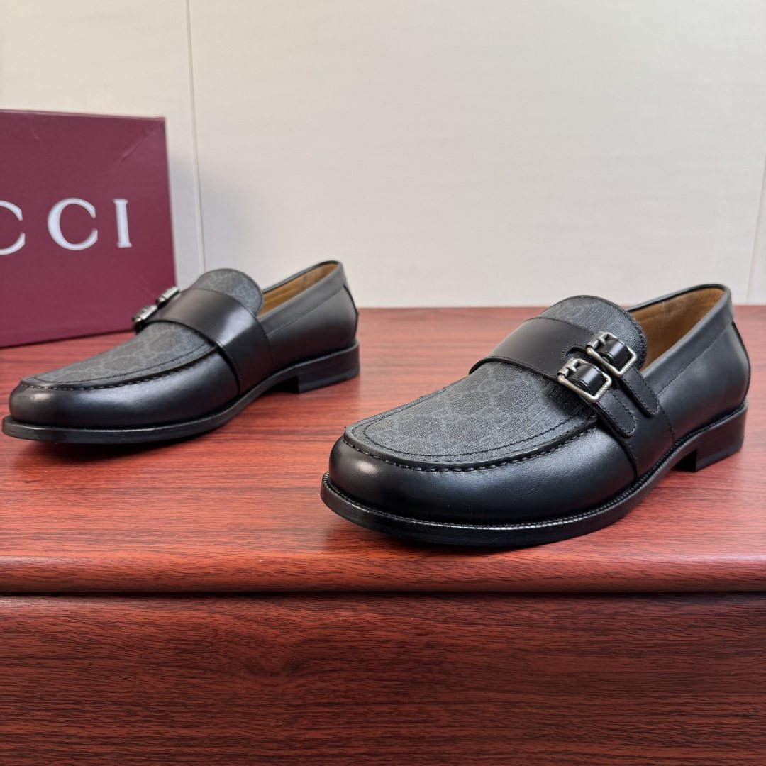 Gucci Black Double Buckle Loafers — front