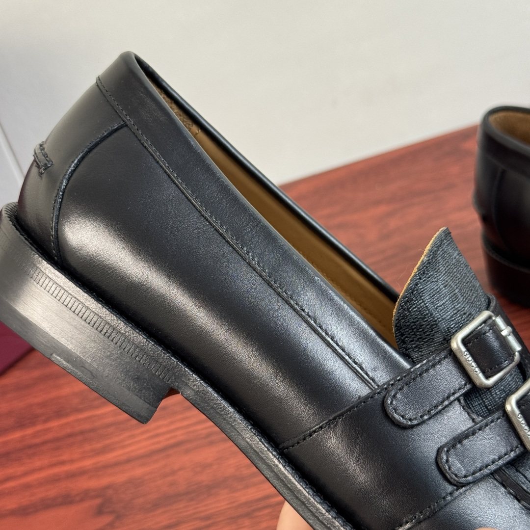 Gucci Black Double Buckle Loafers — side