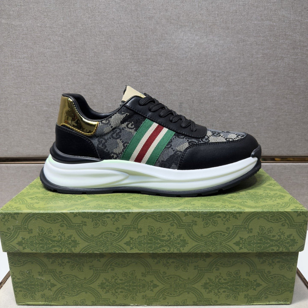 Gucci Black and Gray Stripe Sneakers — side