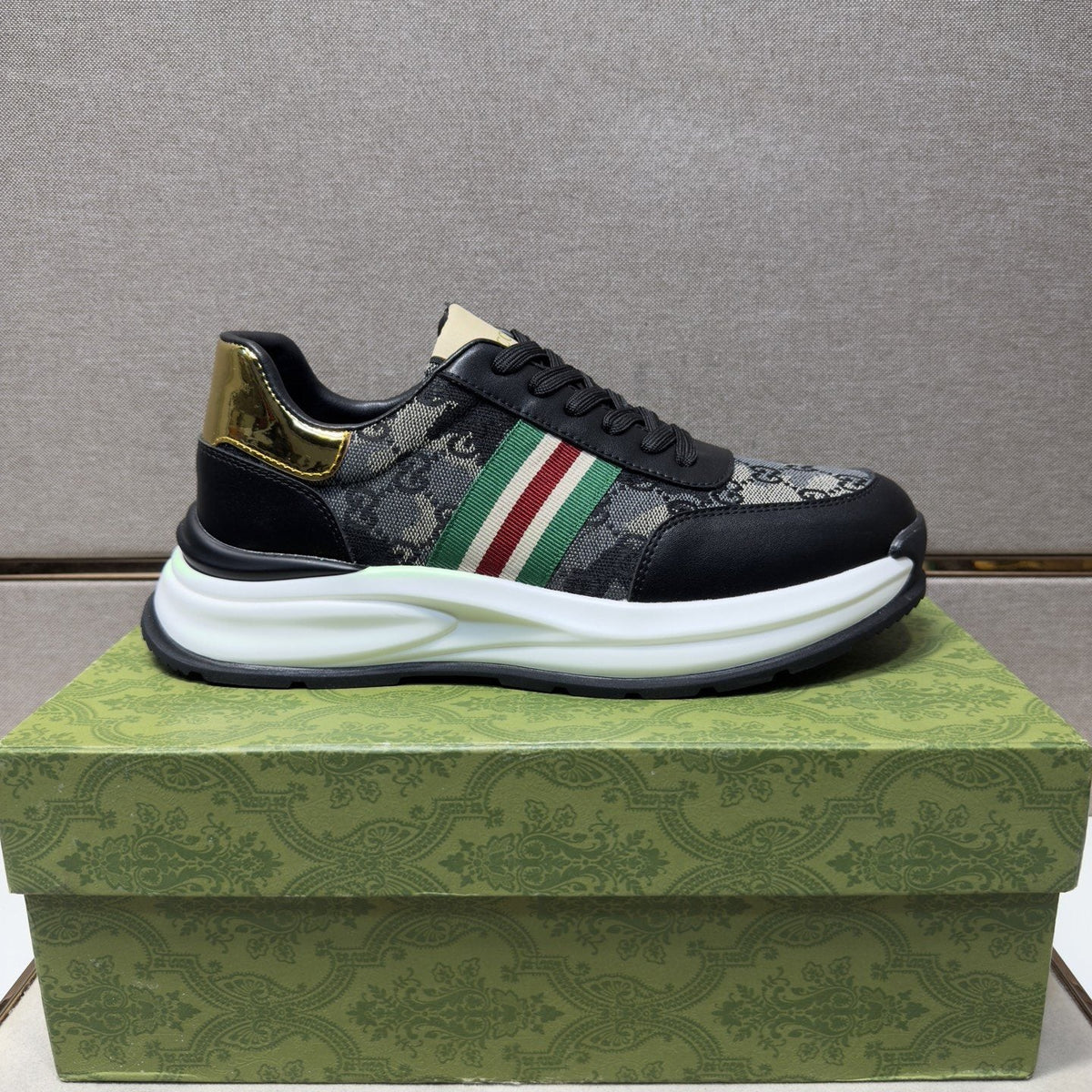 Gucci Black and Gray Stripe Sneakers — side