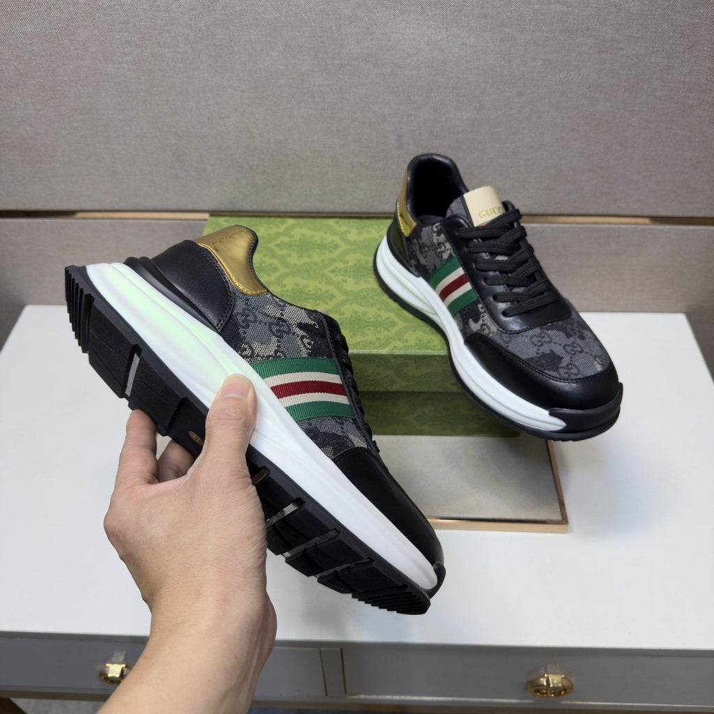 Gucci Black and Gray Stripe Sneakers — side