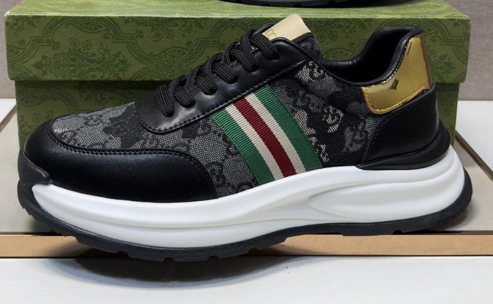 Gucci Black and Gray Stripe Sneakers — front