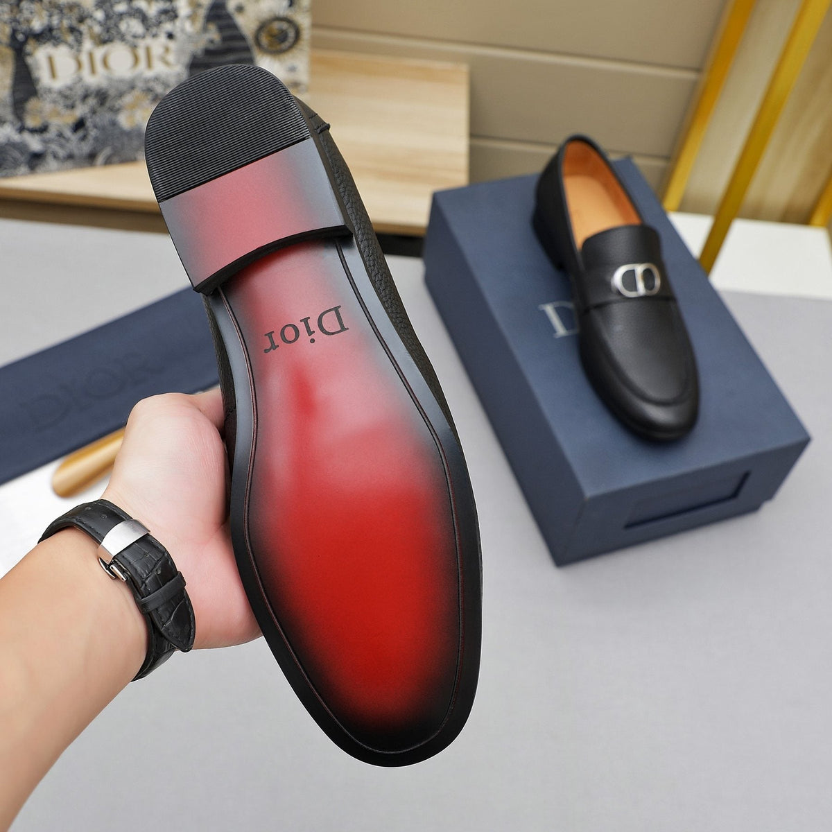 Dior Pebbled Leather Hardware Loafers — back