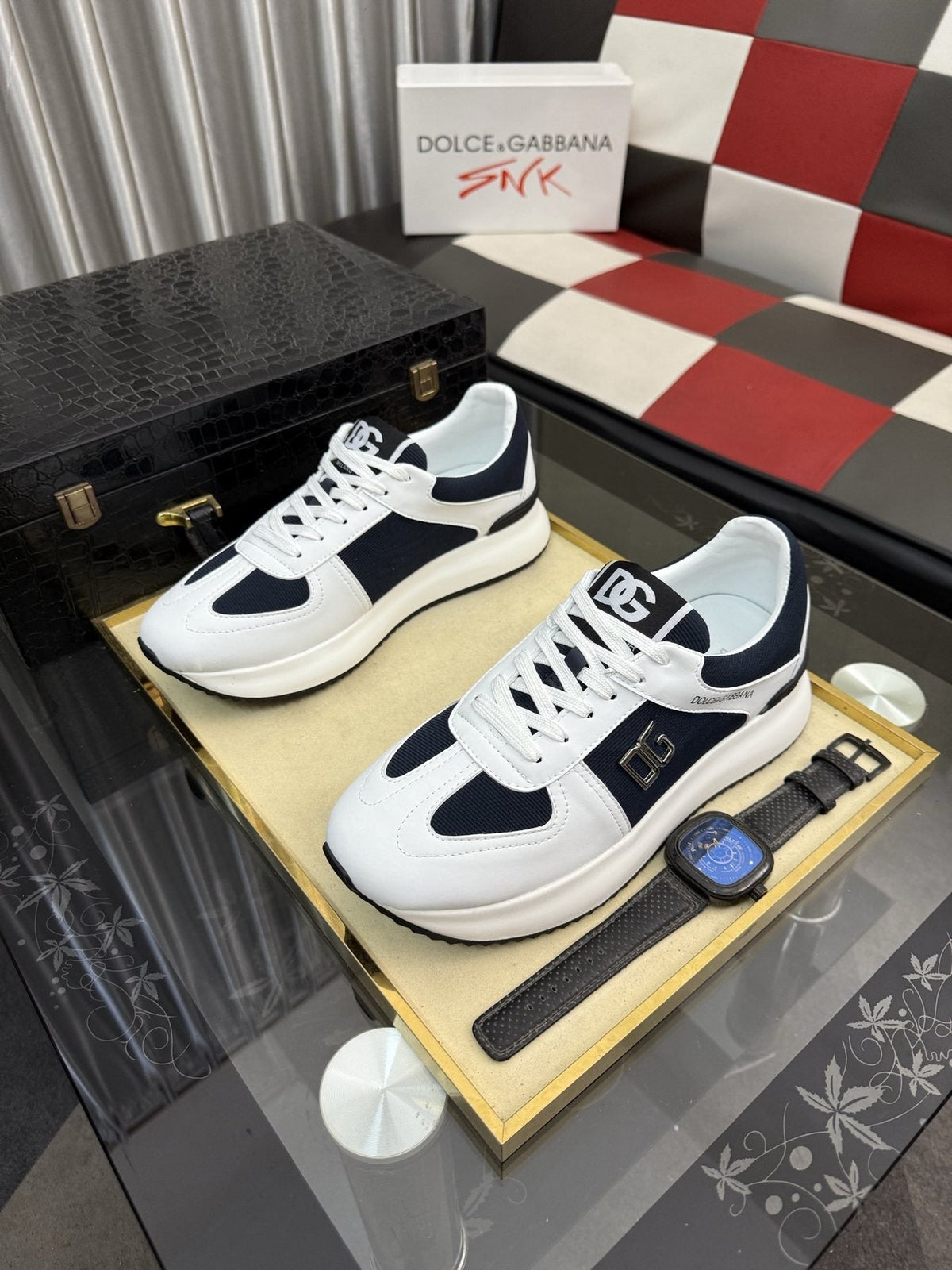 Dolce & Gabbana Metallic DG Logo Low-Top Sneakers — front
