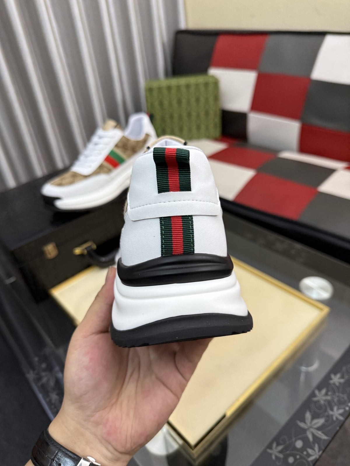 Gucci Monogram Stripe Low-Top Sneakers — back