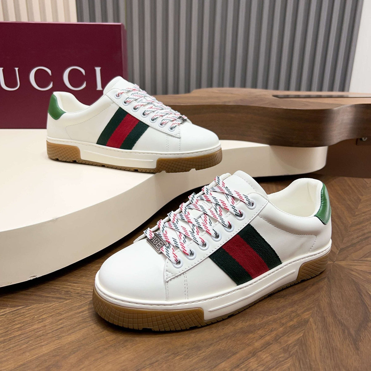 Gucci Red and Green Side Stripe Sneakers — front
