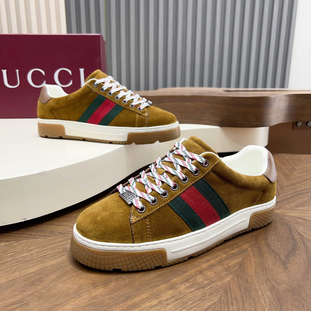 Gucci Red and Green Side Stripe Sneakers — front