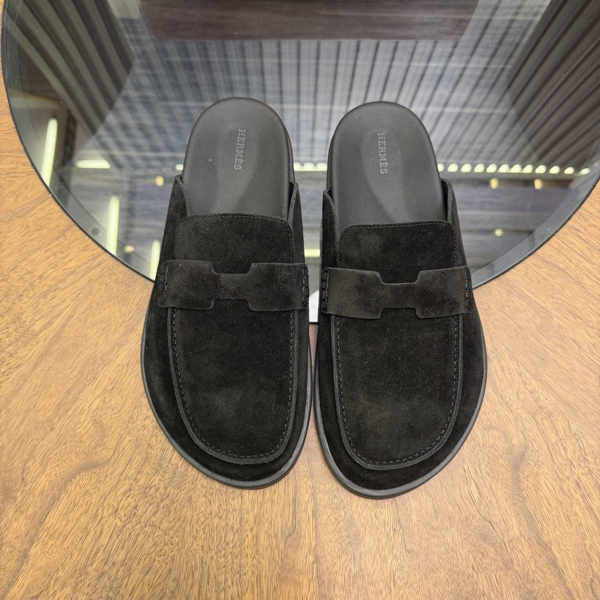 Hermès H-Detail Suede Mule Shoes — front