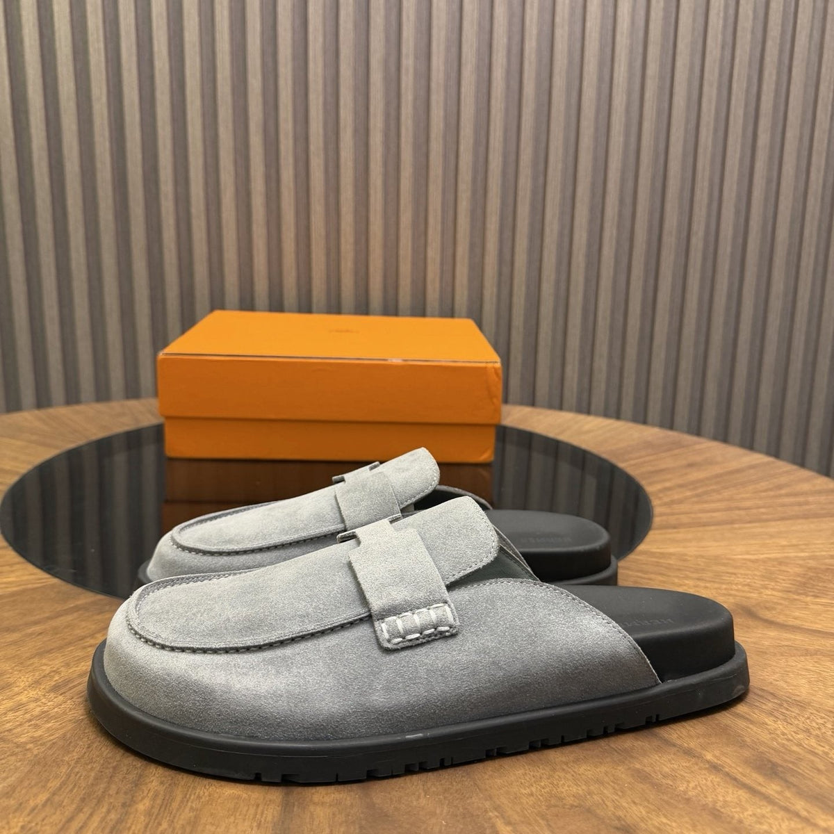 Hermès H-Detail Suede Mule Shoes — side