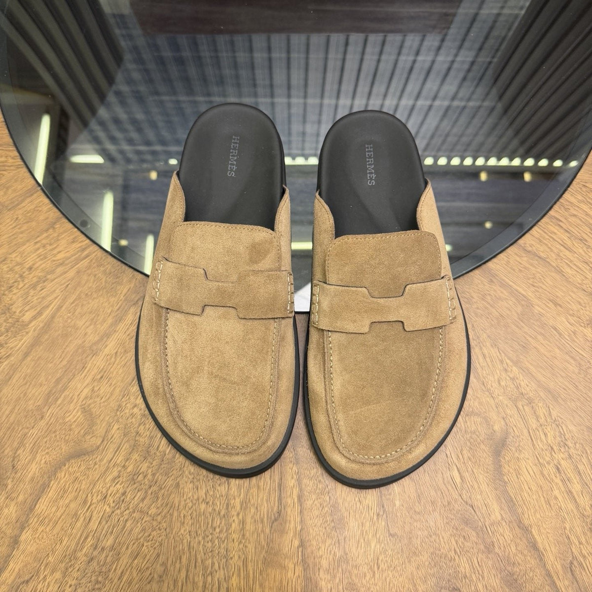 Hermès H-Detail Suede Mule Shoes — front