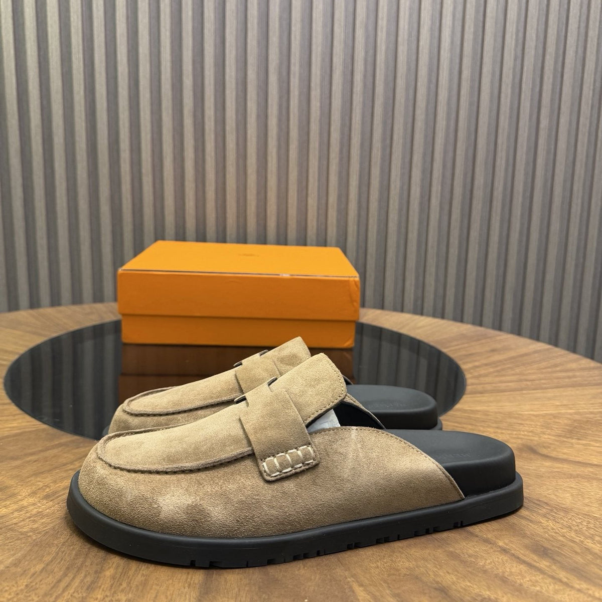 Hermès H-Detail Suede Mule Shoes — side