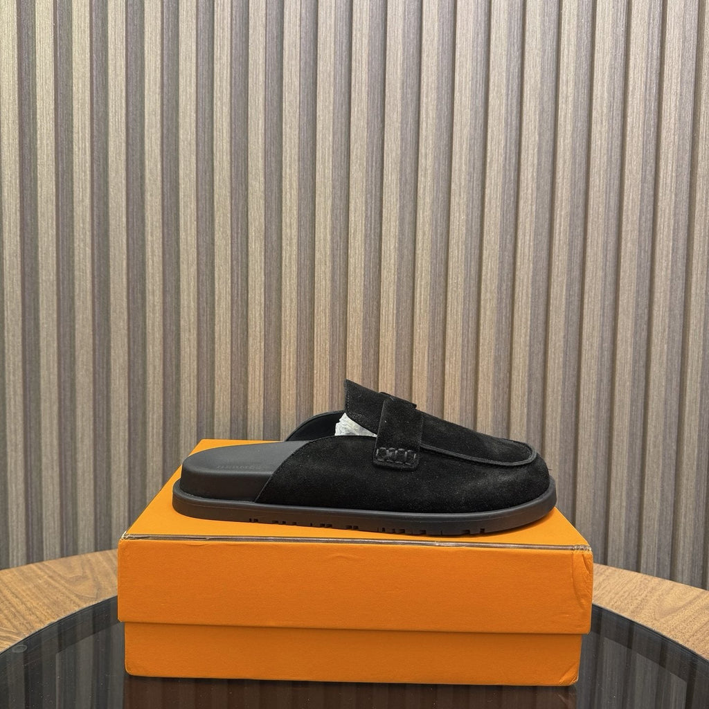 Hermès H-Detail Suede Mule Shoes — side