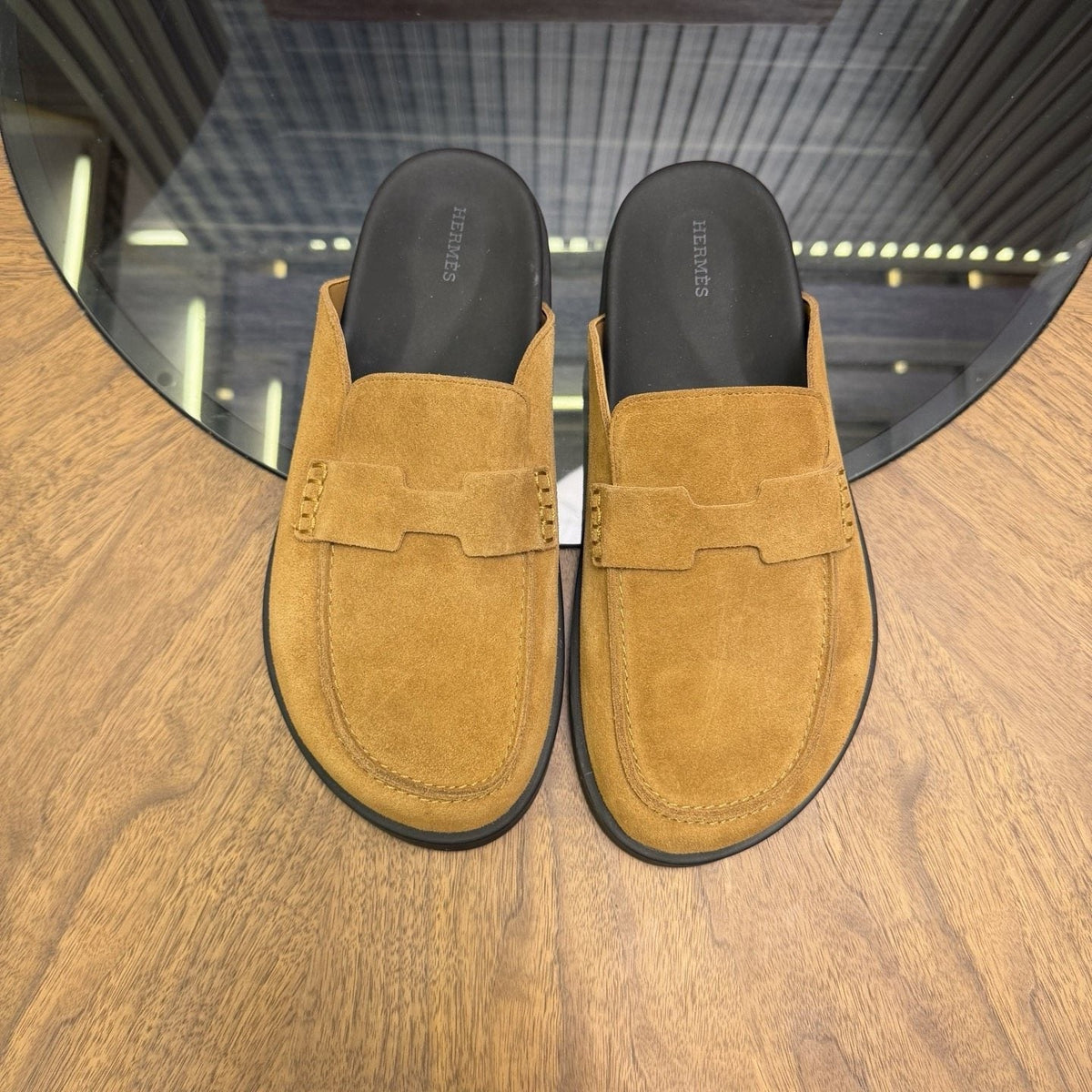 Hermès H-Detail Suede Mule Shoes — front