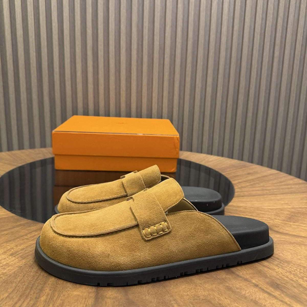 Hermès H-Detail Suede Mule Shoes — side