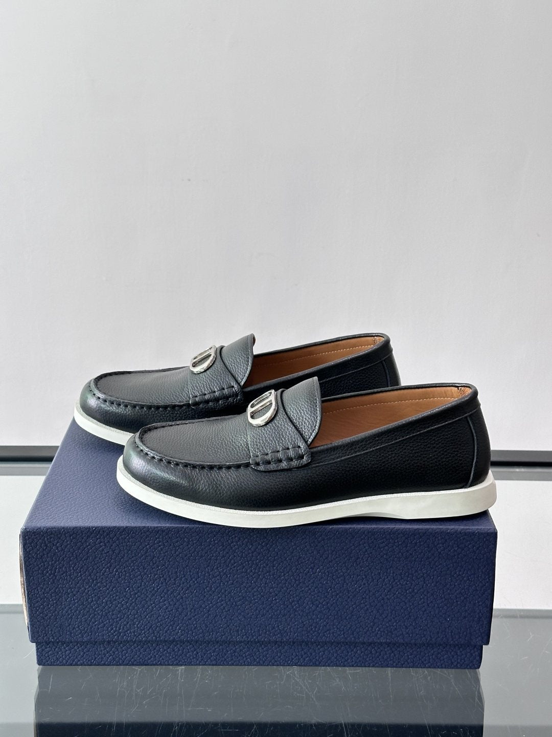 Dior Black Textured Slip-On Loafers — side