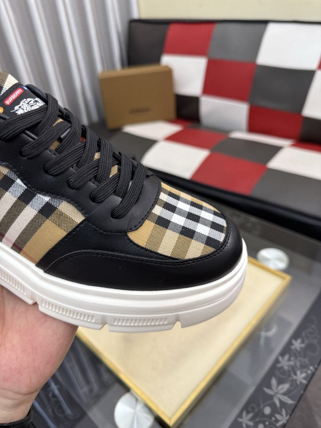 Burberry Plaid Panel Sneakers — detail