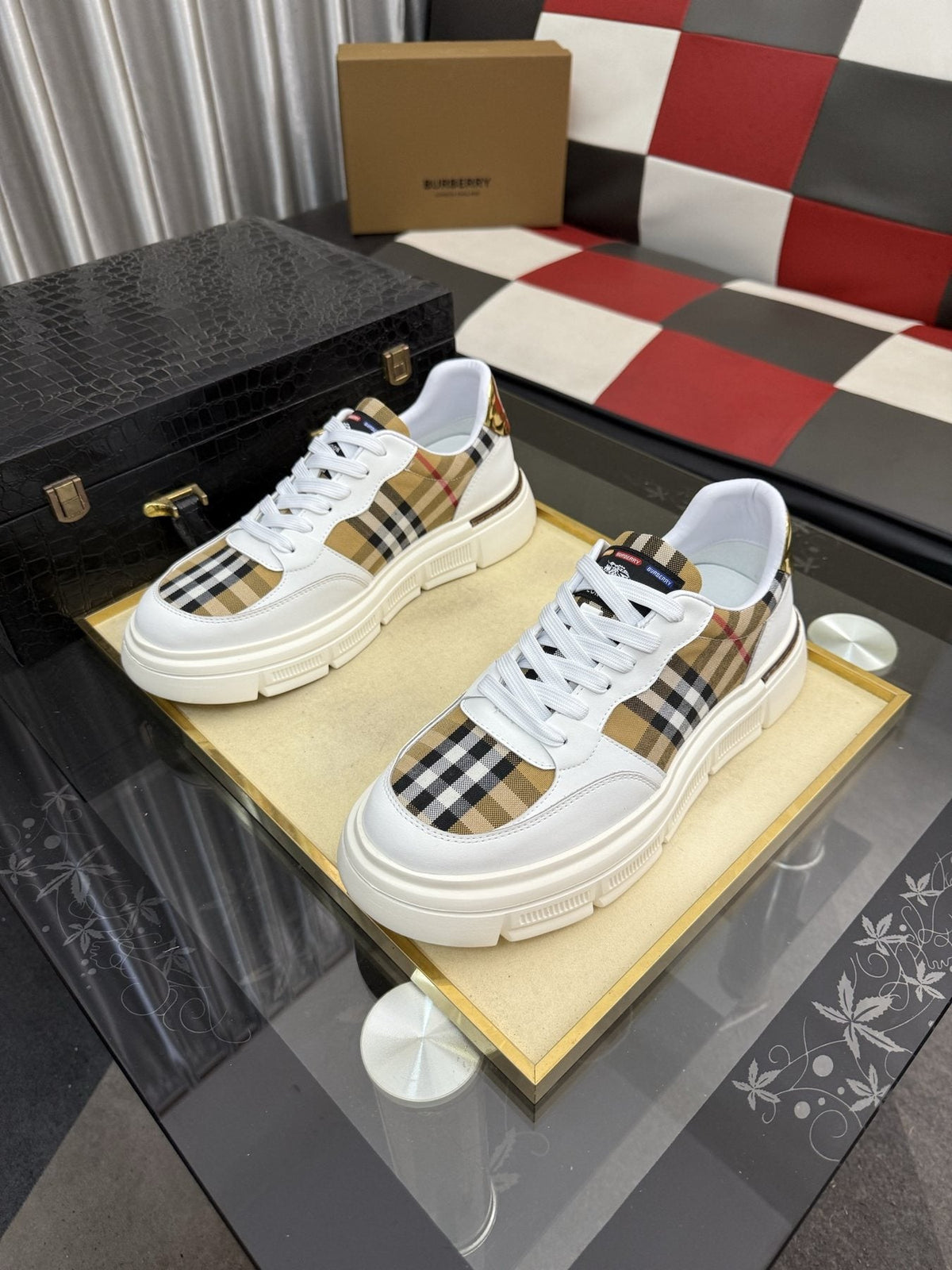 Burberry Plaid Panel Sneakers — front