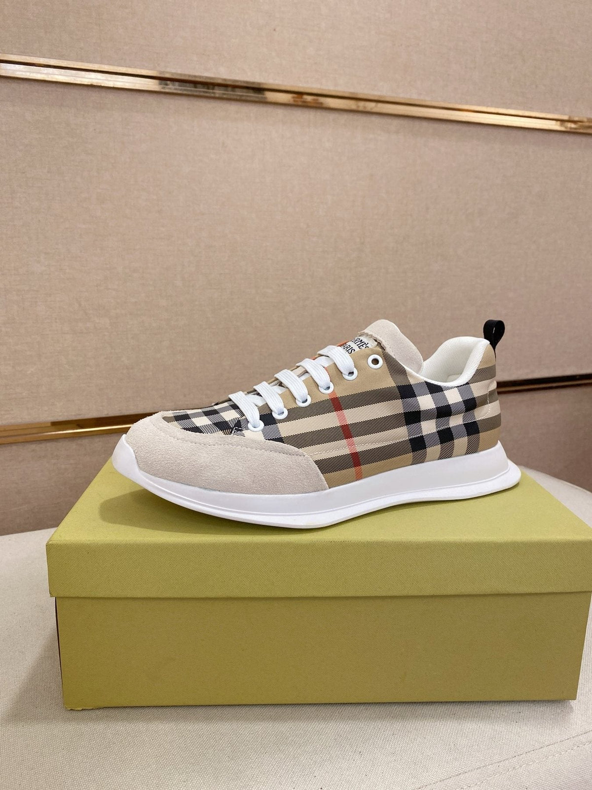Hermès Gray Plaid Low-Top Sneakers — front
