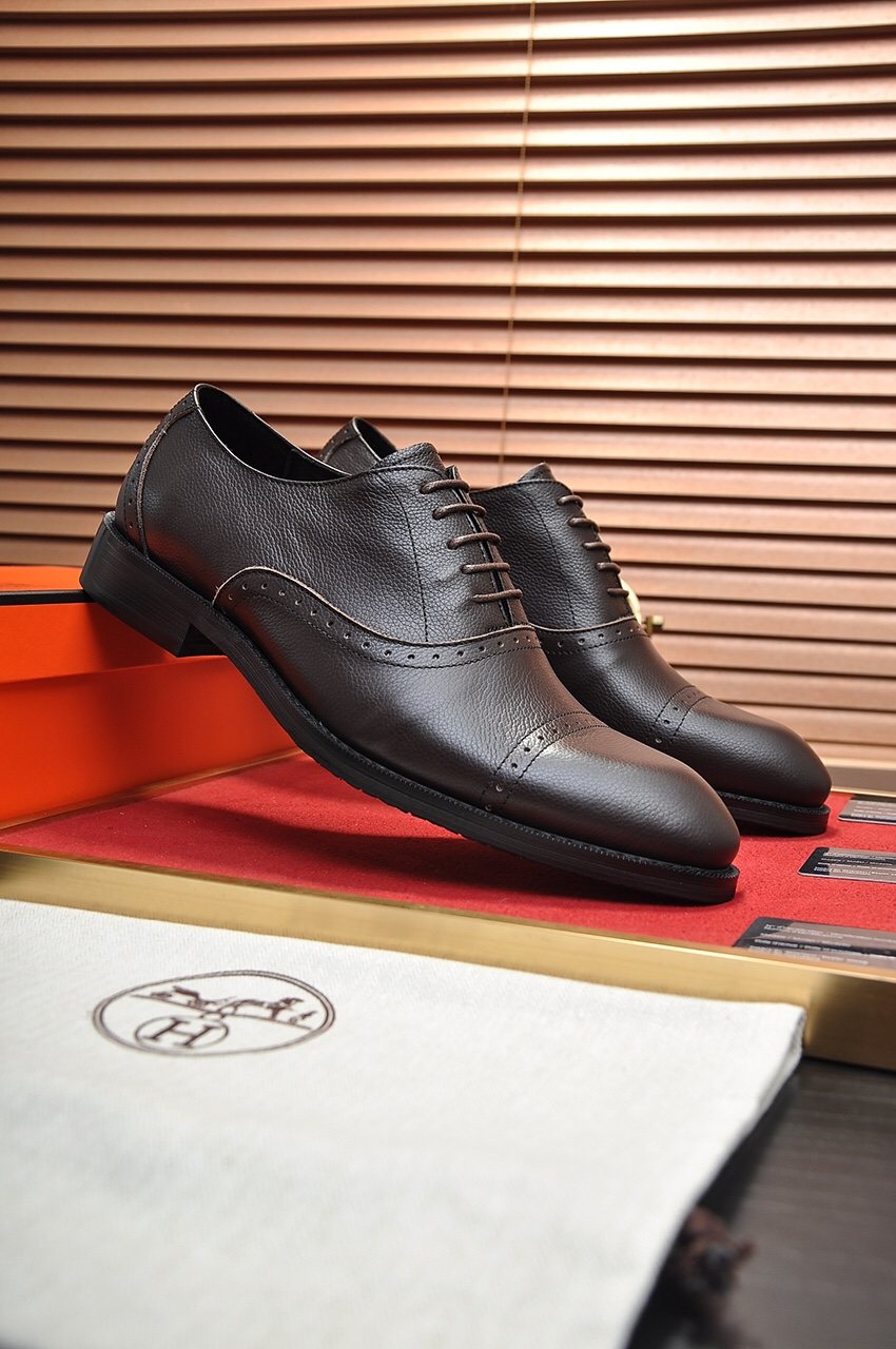 Hermès Perforated Leather Lace-Up Dress Shoes — front