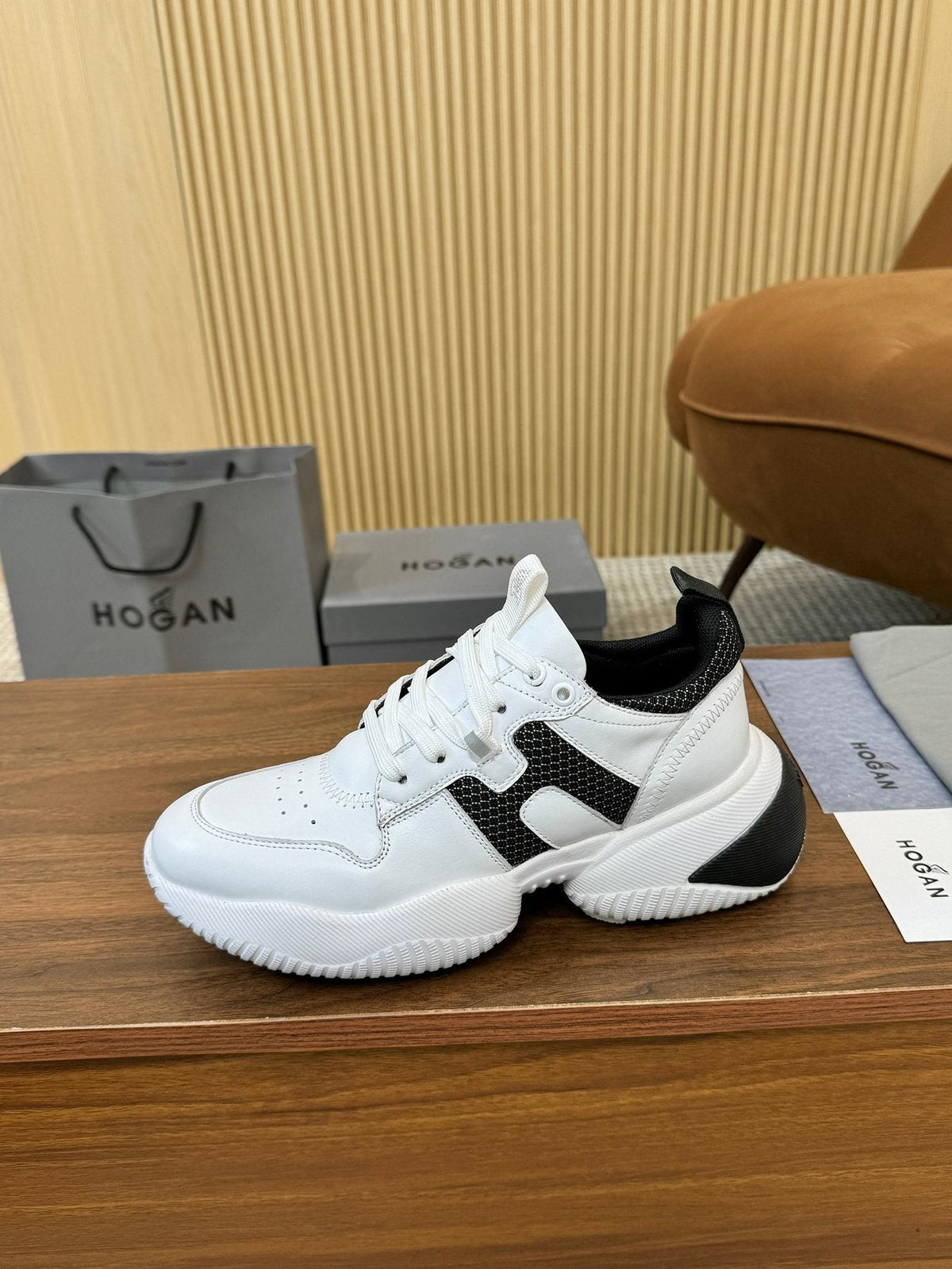 HOGAN Beige and Black Chunky Sneakers — front