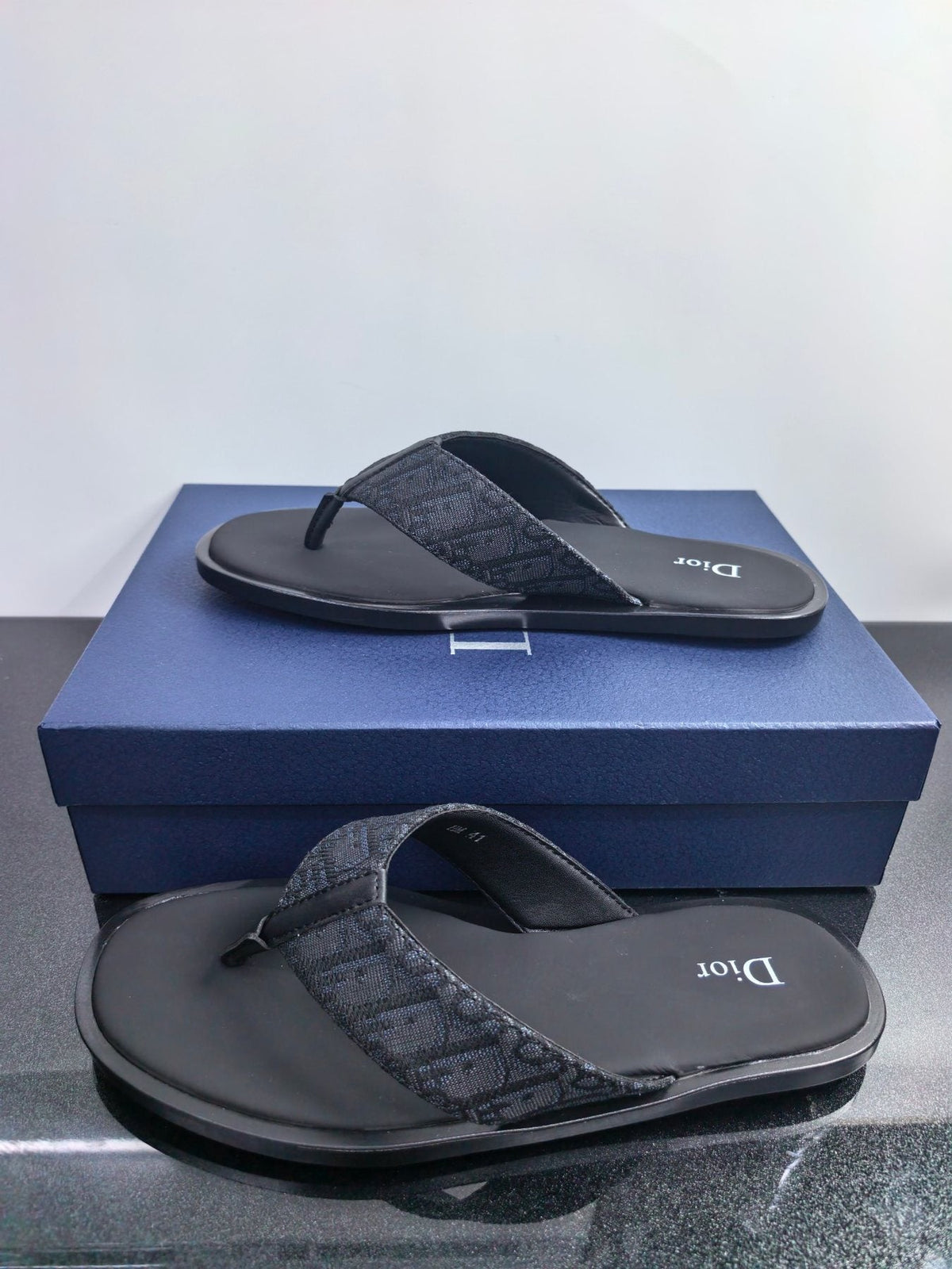 Dior Patterned Strap Thong Sandals — front