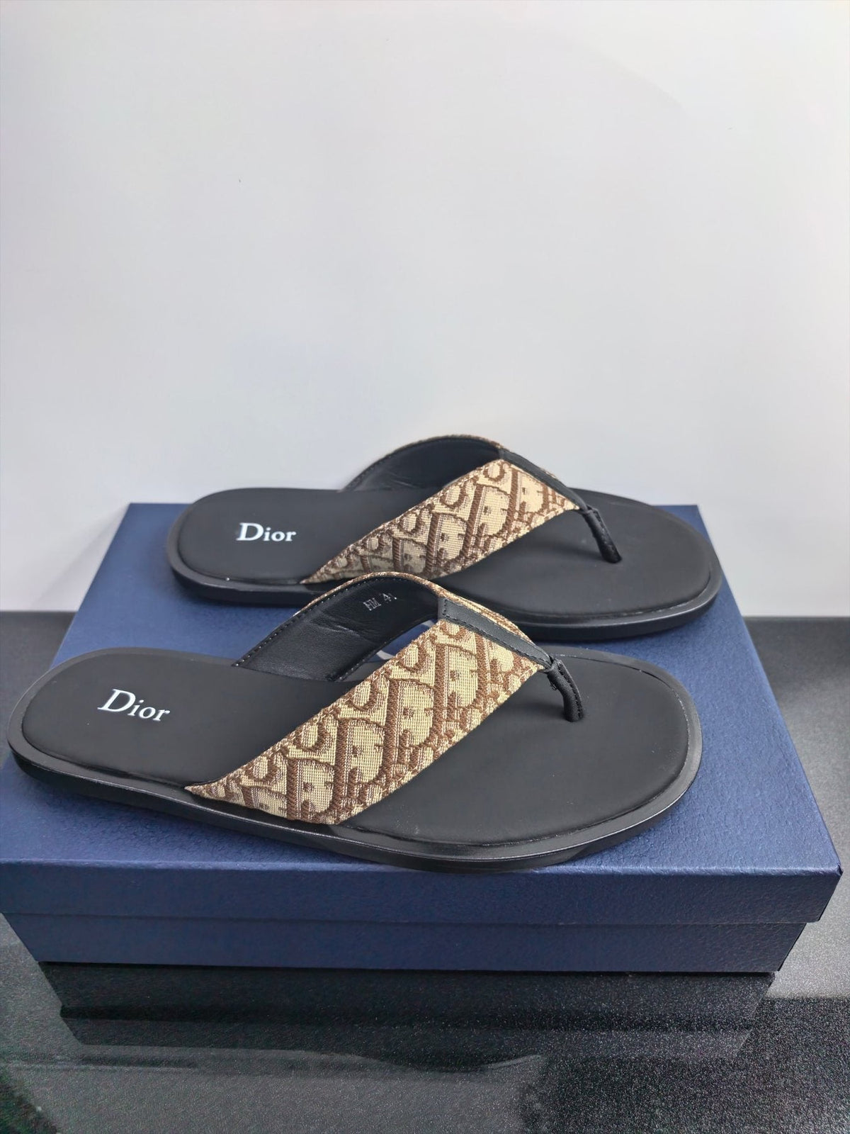 Dior Patterned Strap Thong Sandals — front